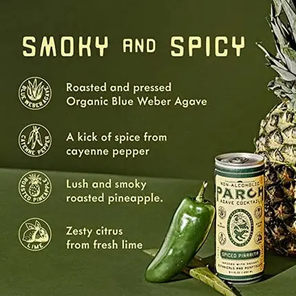 PARCH Spiced Piñarita Ready to Drink Non Alcoholic Agave Cocktail Infused with Desert Botanicals & Adaptogens, Plant Based, Gluten Free & Vegan, Inspired by the Sonoran Desert (8.4 oz x 8 Pack)