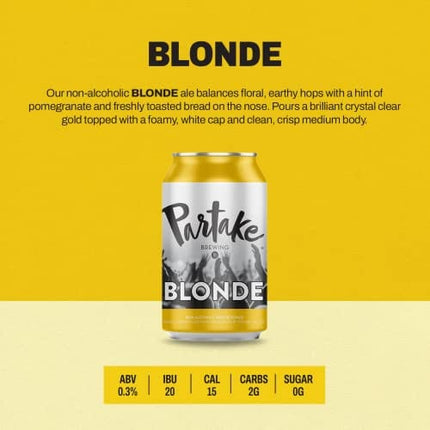 Partake Brewing Non Alcoholic Craft Brew, Blonde, 24 Pack - 12 Ounce Cans, Low Calorie, All Natural Ingredients