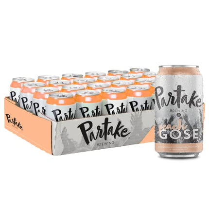Partake Brewing Non Alcoholic Craft Brew, Peach Gose, 24 Pack - 12 Ounce Cans, Low Calorie, All Natural