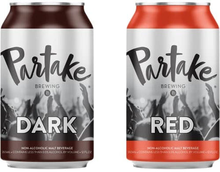 Partake Brewing Non Alcoholic Craft Brew, Red & Dark Variety 12 Pack (6 x 12 Ounce Cans of each), Low Calorie, All Natural Ingredients