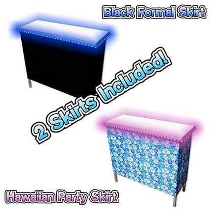 PartyPongTables.com Single Set Portable Party w/LED Lights and Black & Hawaiian Bar Skirts, Included
