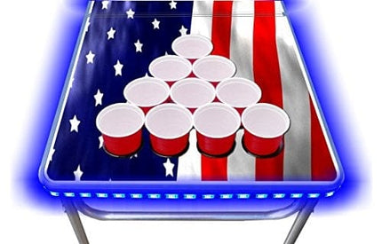 PartyPongTables.com 8-Foot Beer Pong Table w/Cup Holes & LED Lights - USA Edition
