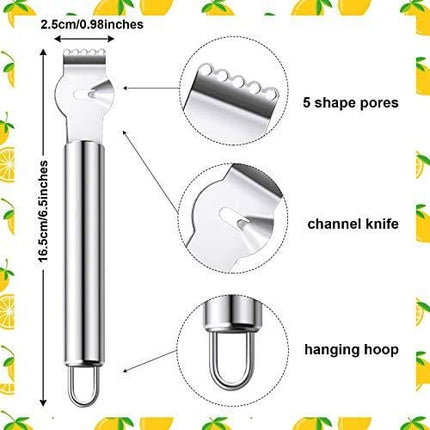 2 Pieces Stainless Steel Lemon Grater Zester Potato Peelers Stainless Steel Y Peeler Orange Citrus Peeler Tool with Channel Knife and Hanging Loop for Home Kitchen Fruits