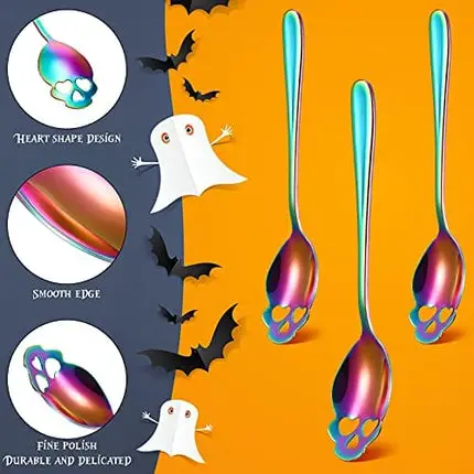 Skull Spoons Stainless Steel Coffee and Espresso Spoons for Tea, Milk, Sugar Stirring, Dessert, Cake (Mixed Color,5 Pieces)