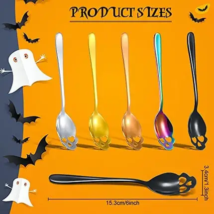 Skull Spoons Stainless Steel Coffee and Espresso Spoons for Tea, Milk, Sugar Stirring, Dessert, Cake (Mixed Color,5 Pieces)