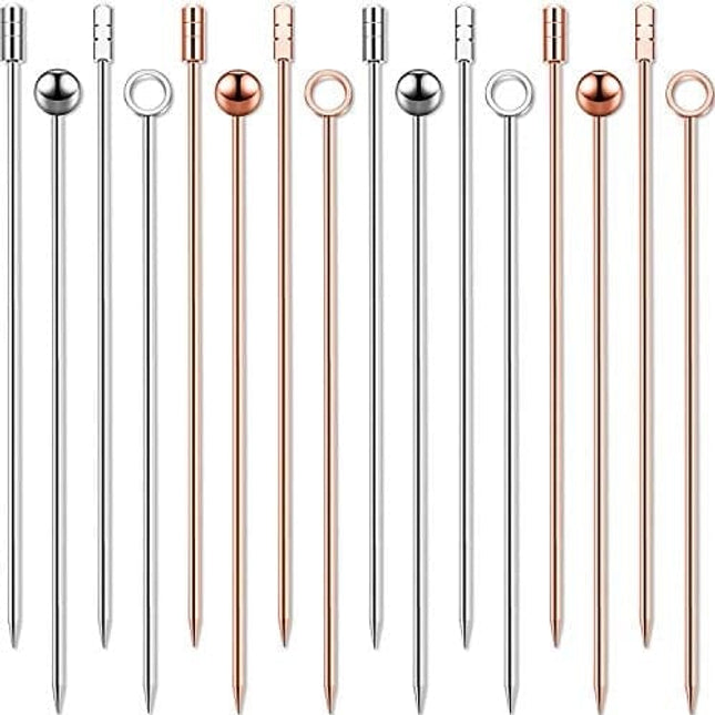 Stainless Steel Cocktail Picks Fruits Toothpicks Appetizer Metal Toothpicks for Sandwiches, Barbeque Snacks, Cocktail (Silver, Rose Gold,16 Pieces)