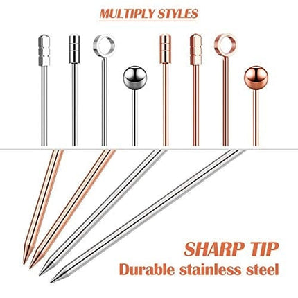 Stainless Steel Cocktail Picks Fruits Toothpicks Appetizer Metal Toothpicks for Sandwiches, Barbeque Snacks, Cocktail (Silver, Rose Gold,16 Pieces)