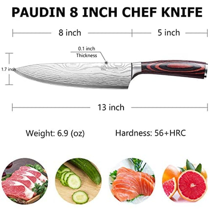 PAUDIN Chef Knife, 8 Inch High Carbon Stainless Steel Sharp Kitchen Knife with Ergonomic Handle, Gift Box for Family & Restaurant