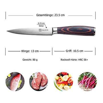 PAUDIN Utility Knife 5 inch Chef Knife German High Carbon Stainless Steel Knife, Fruit and Vegetable Cutting Chopping Carving Knives, Ergonomic Handle with Gifted Box