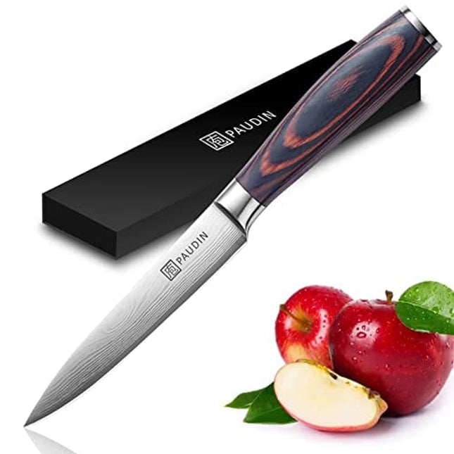 PAUDIN Utility Knife 5 inch Chef Knife German High Carbon Stainless Steel Knife, Fruit and Vegetable Cutting Chopping Carving Knives, Ergonomic Handle with Gifted Box