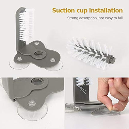 Bottle Cleaning Brush Glass Cup Washer for Sink with Suction Base, Cup Cleaner Brush for Beer Cup, Long Leg Cup, Red Wine Glass and More Bar Kitchen Sink Home Tools Grey