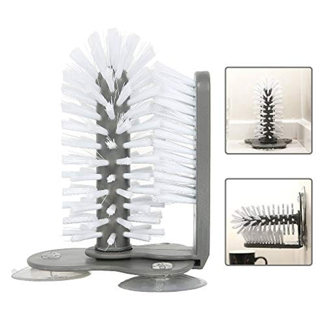 Bottle Cleaning Brush Glass Cup Washer for Sink with Suction Base, Cup Cleaner Brush for Beer Cup, Long Leg Cup, Red Wine Glass and More Bar Kitchen Sink Home Tools Grey
