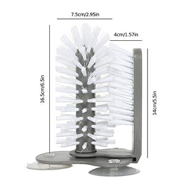 Bottle Cleaning Brush Glass Cup Washer for Sink with Suction Base, Cup Cleaner Brush for Beer Cup, Long Leg Cup, Red Wine Glass and More Bar Kitchen Sink Home Tools Grey