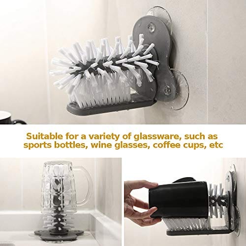 Double Sided Bar Glass Brush with Suction Cup Base, Bottle Washer for  Kitchen Sink, Cleaning Brush for Beer Glasses, Wine Glasses, Coffee Mug,  Sippy Cups 