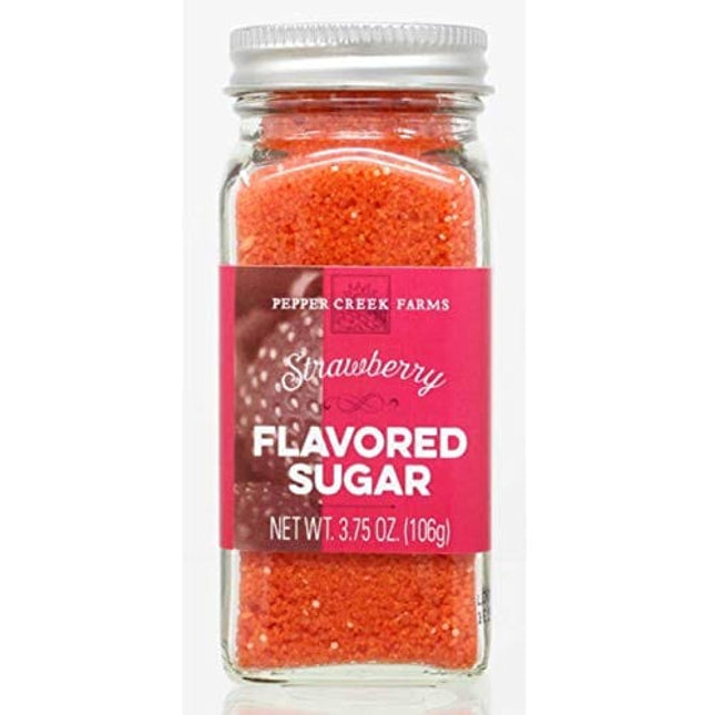 Pepper Creek Farms, STRAWBERRY Flavored Sugar - 3.75 Ounce Bottle - Enhance everything from baked goods to cocktails!