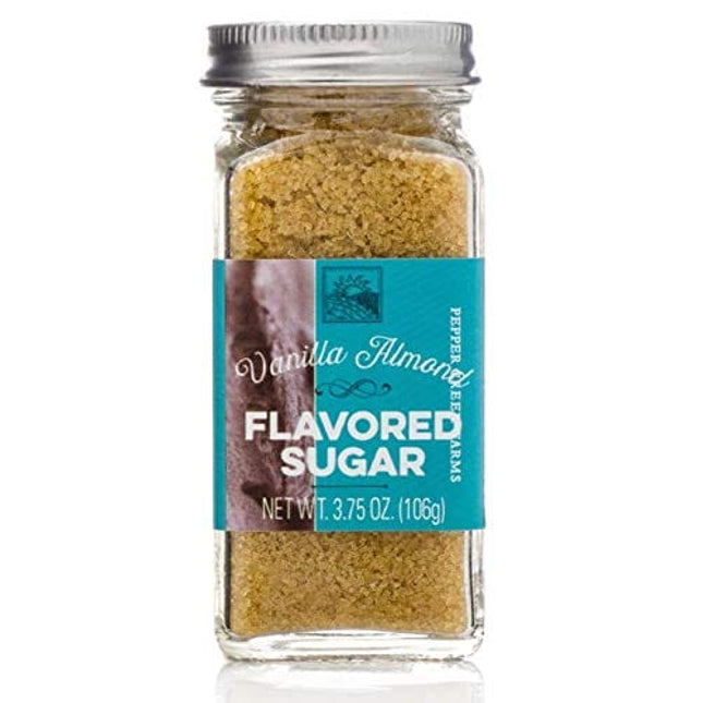 Pepper Creeks Farms VANILLA ALMOND Flavored Sugar - 3.75 Ounce Bottle - Enhance everything from baked goods to cocktails!