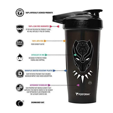 PERFORMA ACTIV (Black Panther) 28oz Shaker Bottle, Best Leak Free Bottle with ActionRod Mixing Technology for Your Sports & Fitness Needs! Shatter Proof and Dishwasher Safe!