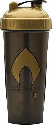 Performa Justice League & DC Comic - Leak Free Protein Shaker Bottle with Actionrod Mixing Technology for All Your Protein Needs! Shatter Resistant & Dishwasher Safe (Aquaman)(28oz)
