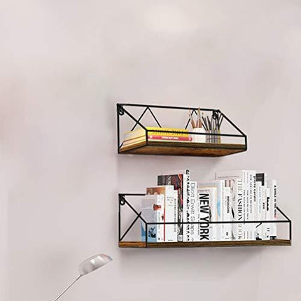 PETAFLOP Wall Mount Shelf Rustic Wood Floating Shelves Storage for Kitchen Living Room Bathroom, Set of 2
