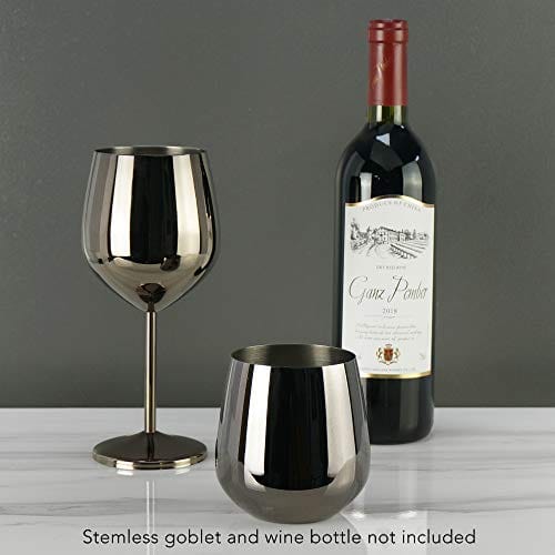 Stainless Steel Wine Glass Set of 4 - Black and Copper collection - 12 oz Unbreakable  Wine Glasses