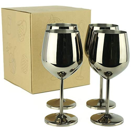 PG Stainless Steel Stem Wine Glass - Set of 4 - Black Color - 18.5oz