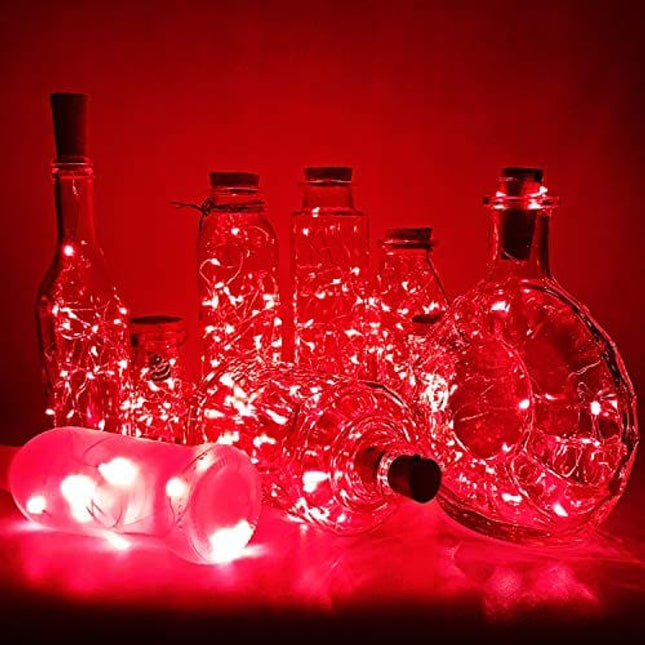 PheiLa 10 Pack Wine Bottle Lights Red Christmas Lights Battery Operated Valentine Lights Waterproof 3.3ft LED Cork Shape Silver Wire Fairy Lights for Jar Party Wedding Bar Valentine's Gift Decoration