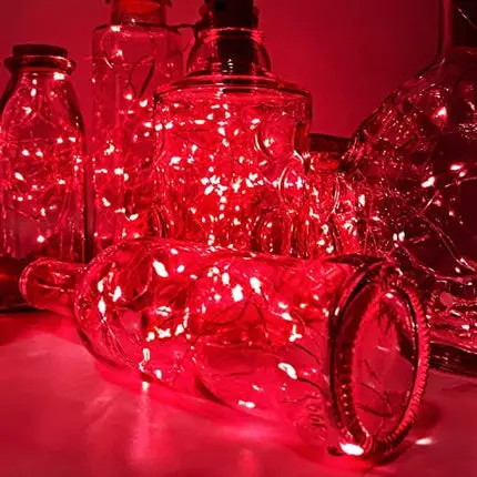 PheiLa 10 Pack Wine Bottle Lights Red Christmas Lights Battery Operated Valentine Lights Waterproof 3.3ft LED Cork Shape Silver Wire Fairy Lights for Jar Party Wedding Bar Valentine's Gift Decoration
