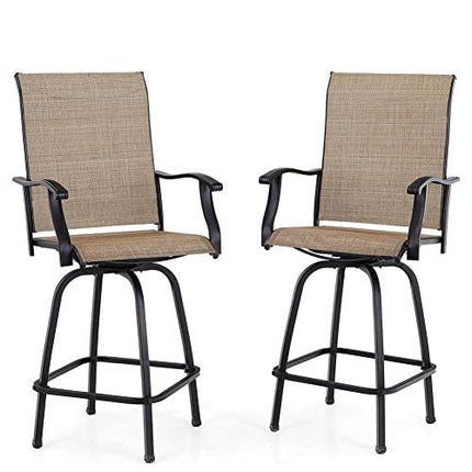 PHI VILLA Patio Swivel Bar Stools Set of 2, Outdoor Bar Height Patio Stools & Bar Chairs with High Back and Armrest, All-Weather Textilene Patio Furniture for Deck Lawn Garden
