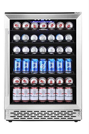 Phiestina 24 Inch Beverage Cooler Refrigerator - 175 Can Built-in or Free Standing Beverage Fridge with Glass Door for Soda Beer or Wine - Drink Fridge For Home Bar or Office