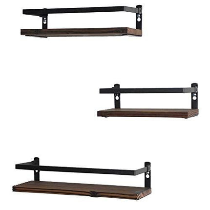 PHUNAYA Floating Shelves Rustic Wood Wall Mounted Shelf Practical Metal Fence Design – Ideal for Bedroom, Bathroom, Kitchen Set of 3