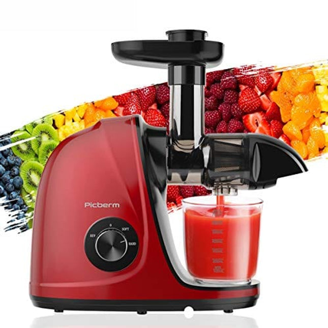 Juicer Machines, Slow Masticating Juicer with Brush and Easy to Clean, Cold Pressed Juicer with Quiet Motor and Reverse Function, Juicer Extractor，Recipes for Fruits and Vegetables