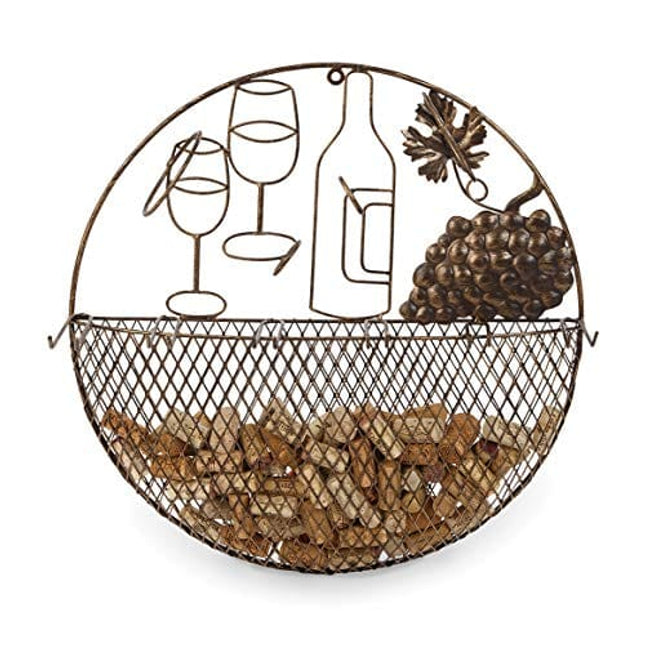Metal Wall Hanging Wine & Glass Rack Cork Caddy by Picnic Plus, 19.5"D x 6.5"H