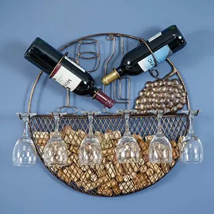 Metal Wall Hanging Wine & Glass Rack Cork Caddy by Picnic Plus, 19.5"D x 6.5"H