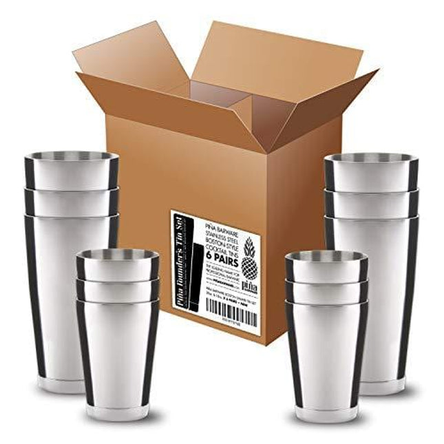 Piña Barware Stainless Steel Commercial Bar Boston Shaker Tin Set - 28oz. & 18oz. / Mirror Polished (6 Pairs/Bar Pack)
