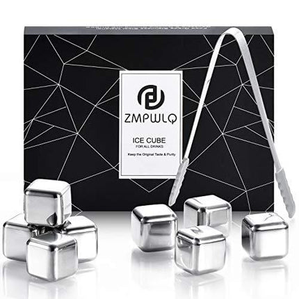 Ice-Cubes-Reusable, 8-PCS Stainless-Steel-Ice-Cubes Whiskey-Stones with Non-Slip Ice Tongs, Chilling-Stones Ice-Cubes Gift Set Chilling Ice-Cubes for Whiskey Wine Drinks with Freeer Storage Box