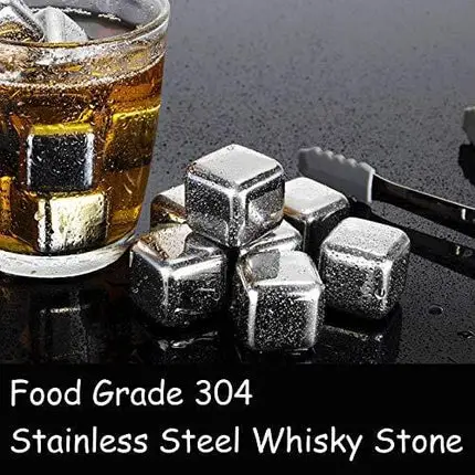 Ice-Cubes-Reusable, 8-PCS Stainless-Steel-Ice-Cubes Whiskey-Stones with Non-Slip Ice Tongs, Chilling-Stones Ice-Cubes Gift Set Chilling Ice-Cubes for Whiskey Wine Drinks with Freeer Storage Box