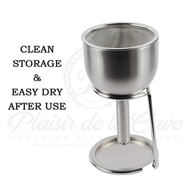 Plaisir de la Cave 3in1 Steel Funnel with Strainer (Wine Shower + Aerator + Filter + Storage Stand) - Improves Wine & Clears Residues
