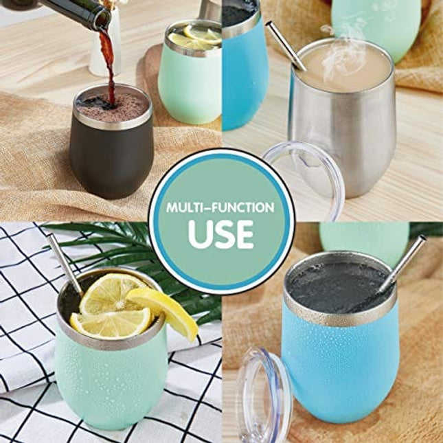Polarduck Wine Tumbler Cup Coffee Mug: 12oz Travel Insulated Tumbler with Lid & Straw, Stainless Steel Vacuum Double Wall-Gift for Women, Men, Mom, Dad, Friend (Mint)