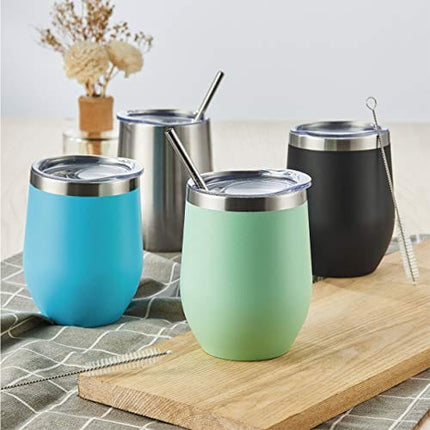 Polarduck Wine Tumbler Cup Coffee Mug: 12oz Travel Insulated Tumbler with Lid & Straw, Stainless Steel Vacuum Double Wall-Gift for Women, Men, Mom, Dad, Friend (Mint)
