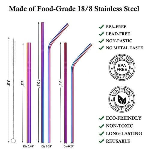 Hiware 12-Pack Rose Gold Metal Straws Reusable with Case - Stainless Steel  Drinking Straws for 30oz and 20oz Tumblers Yeti Dishwasher Safe, 2 Brushes