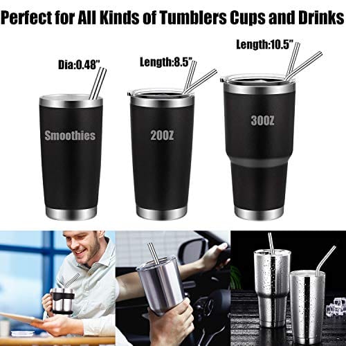 12 Regular Size Reusable Silicone Drinking Straws for 30oz and 20oz  tumblers compatible - extra long - 10.5 inch includes 2 cleaning brush -  eco friendly 