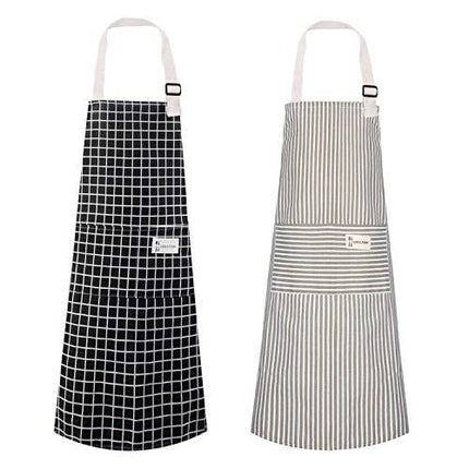 Polma Aprons, 2 Pack Cotton Linen Adjustable Bib Aprons with 2 Pockets Cooking Kitchen Aprons for Men Women