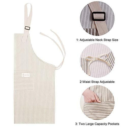 Polma Aprons, 2 Pack Cotton Linen Adjustable Bib Aprons with 2 Pockets Cooking Kitchen Aprons for Men Women