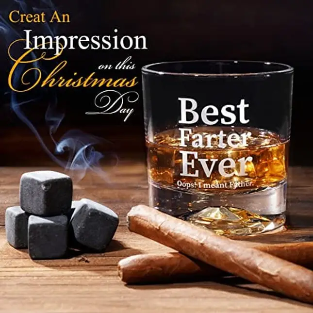 Gifts for Dad from Daughter Son Kids, Best Father Ever Whiskey Glass, Funny Christmas Birthday Gag Gifts Ideas for Men Papa, Cool Bourbon Scotch Whiskey Gifts for Husband Father