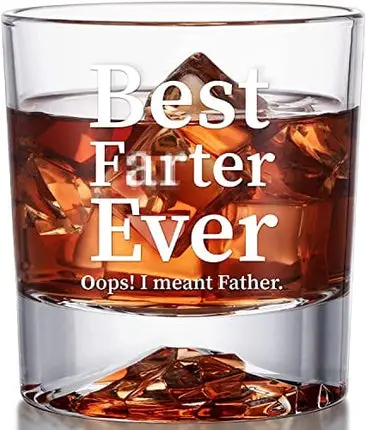 Gifts for Dad from Daughter Son Kids, Best Father Ever Whiskey Glass, Funny Christmas Birthday Gag Gifts Ideas for Men Papa, Cool Bourbon Scotch Whiskey Gifts for Husband Father