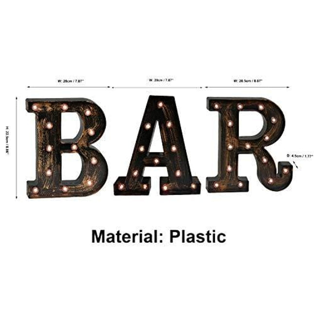 Vintage Industrial BAR Sign Decorative Led Illuminated Letter Lights Marquee BAR Signs - Black Light Up Letters – Lighted Bar Decor (23.03-in x 8.66-in) (Vintage - BAR)