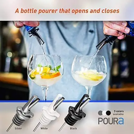 Liquor Bottle Pourers - Patented Design Pour Spouts - Hygienic Open and Close Shut Off - Fits Universally to Most Bottles - Meet The New Standard of Bottle Pourers for Alcohol - Black - 2 Pack