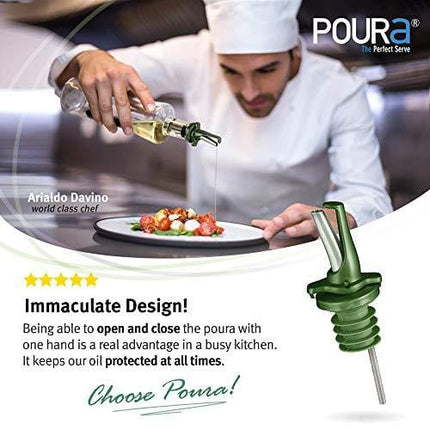 Olive Oil Spout for Olive Oil Dispenser - UK Patented Oil Pourer - Hygienic Open Close Shut Off Mechanism - One Handed Open & Close Cap Keeps Oil Fresh and Prevents Oxidization - Green 2 Pack