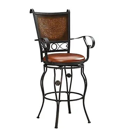 Powell Company Big and Tall Copper Stamped Back Barstool with Arms Bar Stool, Bronze
