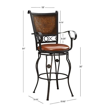 Powell Company Big and Tall Copper Stamped Back Barstool with Arms Bar Stool, Bronze